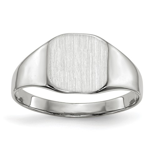 14K White Gold 8.5x 8.5mm Cushion Closed Back Signet Ring