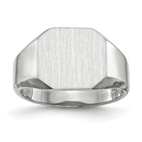 14K White Gold 11.0x 10.5mm Octagon Closed Back Mens Signet Ring view 1