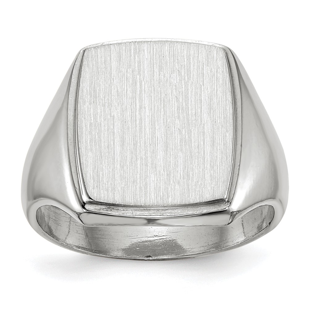 14K White Gold 13.0x15.0mm Rectangle Closed Back Mens Signet Ring