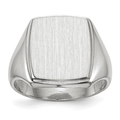 14K White Gold 13.0x 15.0mm Rectangle Closed Back Mens Signet Ring