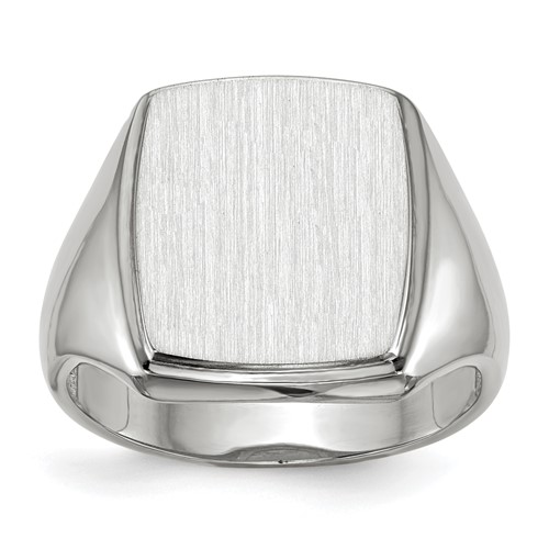 14K White Gold 13.0x 15.0mm Rectangle Open Back Mens Signet Ring