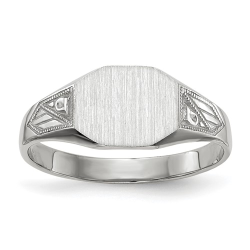 14K White Gold 9.0x 7.0mm Octagon Closed Back Signet Ring