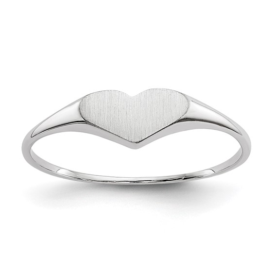 14k White Gold 8.0x4.0mm Open Back Size 4 Childs Heart Signet Ring