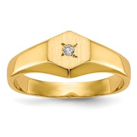 14K Yellow Gold .02 Carat a Diamond 5.0x5.0mm Open Back Hexagonal Signet Ring - Size 3 view 1
