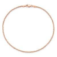 14K Rose Gold 1.7mm Ropa Anklet with Lobster Clasp, 9" view 2