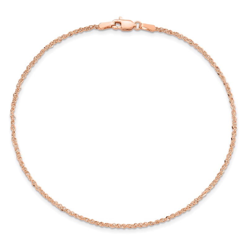 14K Rose Gold 10 inch  1.7mm Ropa with Lobster Clasp Anklet