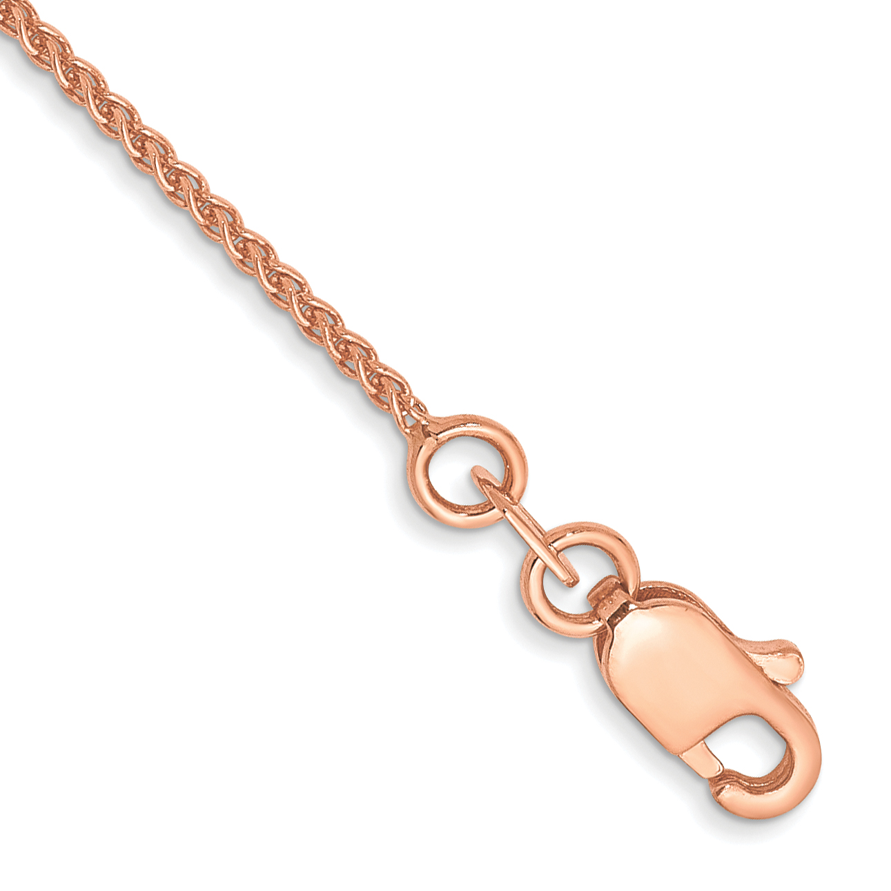 14K Rose Gold 10 inch 1mm Solid Polished Spiga with Lobster Clasp Anklet (RSC40-10)