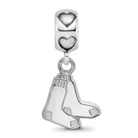 Sterling Silver Rhodium-plated LogoArt Boston Red Sox Logo on Heart Bead view 3