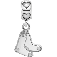 Sterling Silver Rhodium-plated LogoArt Boston Red Sox Logo on Heart Bead view 4