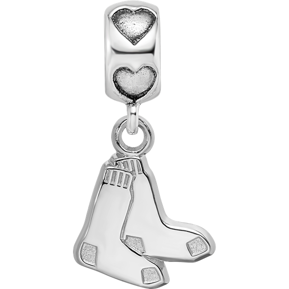 Sterling Silver Rhodium-plated LogoArt Boston Red Sox Logo on Heart Bead