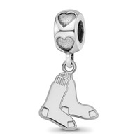 Sterling Silver Rhodium-plated LogoArt Boston Red Sox Logo on Heart Bead view 1