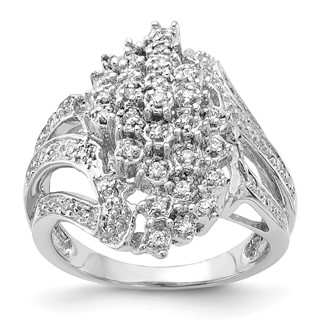 Sterling Silver Polished Fancy CZ Cluster Ring