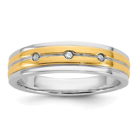 Sterling Silver Gold plate CZ Mens Wedding Band