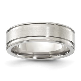 Titanium Polished & Brushed 7mm Double Grooved Men's Band