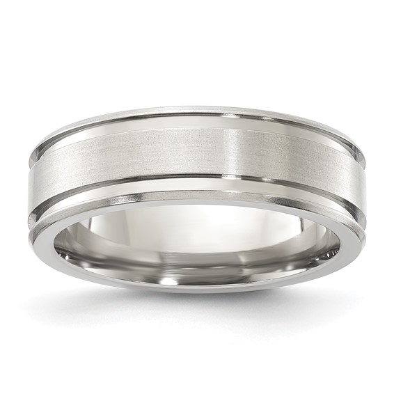 Titanium Polished & Brushed 7mm Double Grooved Men's Band