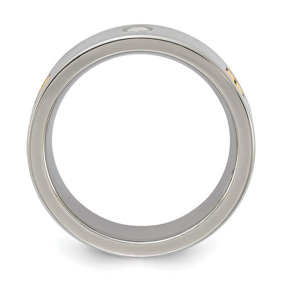 Titanium & 14ky Accent Polished Hexagon Bolt & CZ 7mm Men's Ring