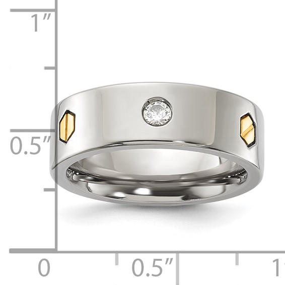 Titanium & 14ky Accent Polished Hexagon Bolt & CZ 7mm Men's Ring