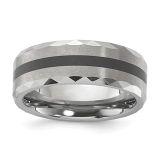 Tungsten Carbide Polished Brushed & Faceted 8mm Men's Band