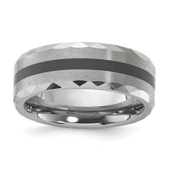 Tungsten Carbide Polished Brushed & Faceted 8mm Men's Band