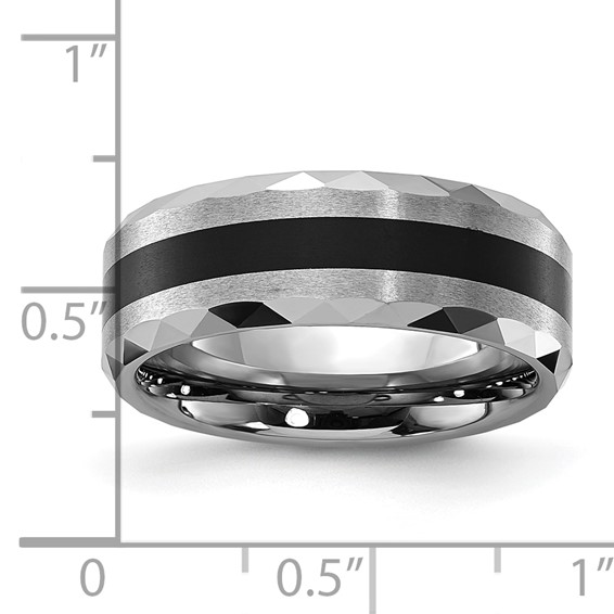 Tungsten Carbide Polished Brushed & Faceted 8mm Men's Band
