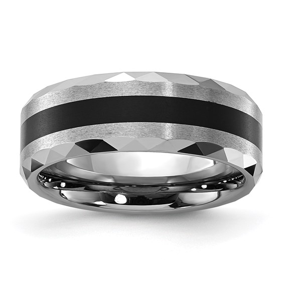 Tungsten Carbide Polished Brushed & Faceted 8mm Men's Band