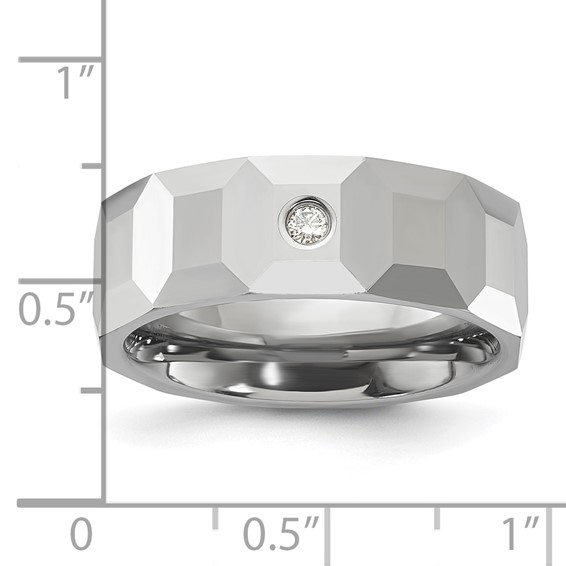 Tungsten Carbide Polished & Faceted Diamond 8MM Men's Ring