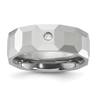 Tungsten Carbide Polished & Faceted Diamond 8MM Men's Ring