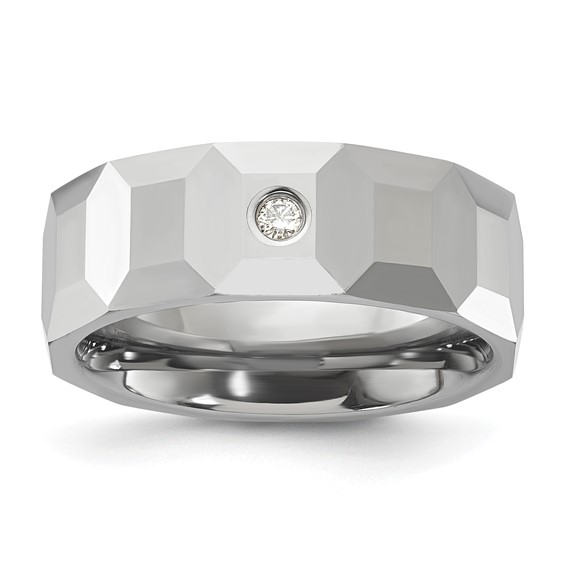 Tungsten Carbide Polished & Faceted Diamond 8MM Men's Ring