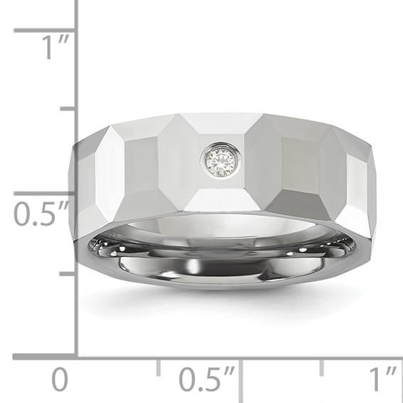 Tungsten Carbide Polished & Faceted Diamond 8mm Men's Ring