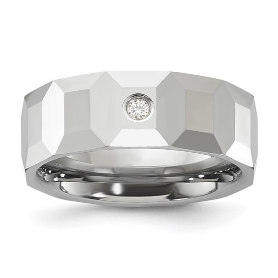 Tungsten Carbide Polished & Faceted Diamond 8mm Men's Ring