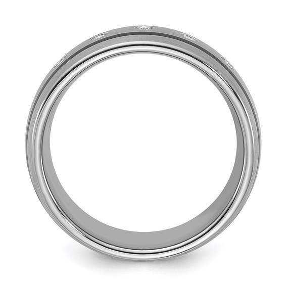 Tungsten Carbide Brushed Double Striped Diamond 8mm Men's Ring