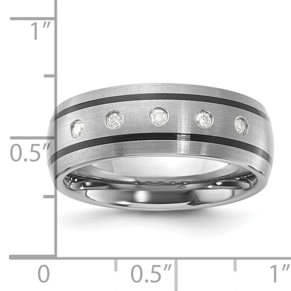 Tungsten Carbide Brushed Double Striped Diamond 8mm Men's Ring
