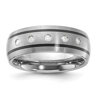 Tungsten Carbide Brushed Double Striped Diamond 8mm Men's Ring
