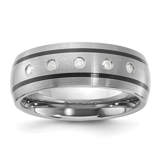 Tungsten Carbide Brushed Double Striped Diamond 8mm Men's Ring