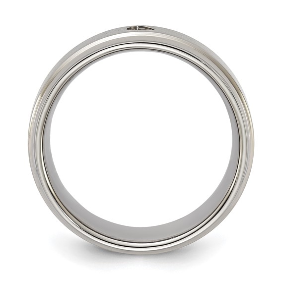 Titanium Polished & Brushed CZ Men's Ring