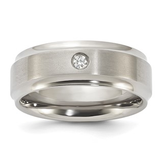 Titanium Polished & Brushed CZ Men's Ring