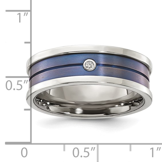 Titanium & Sterling Silver Blue-tone CZ Men's Ring