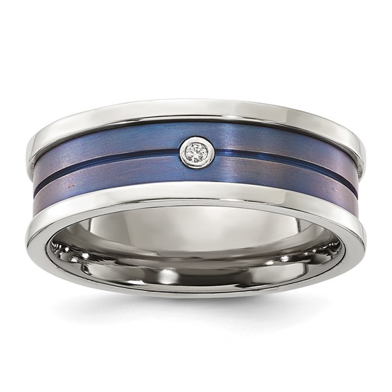 Titanium & Sterling Silver Blue-tone CZ Men's Ring