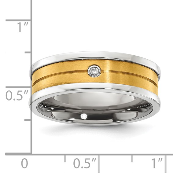 Titanium & Sterling Silver Gold-tone CZ Men's Ring