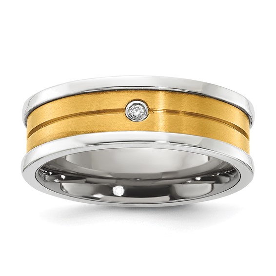 Titanium & Sterling Silver Gold-tone CZ Men's Ring