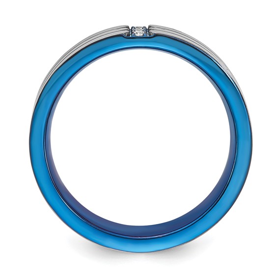 Titanium Blue-tone Polished & Brushed Triple Grooved CZ Men's Ring
