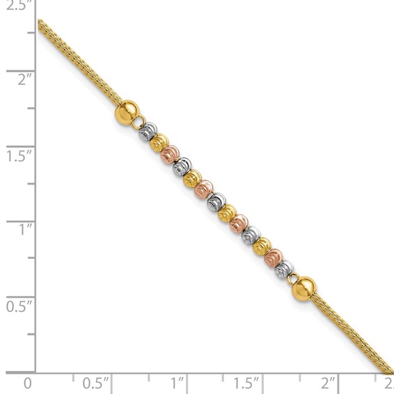 14k Tri-color Polished and D/C Beaded Mesh Bracelet