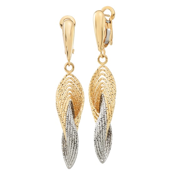 14k with Rhodium Polished and D/C Twisted Dangle Omega Back Post Earrings