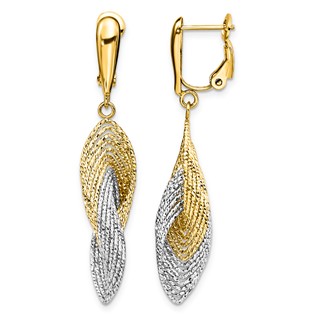 14k with Rhodium Polished and D/C Twisted Dangle Omega Back Post Earrings