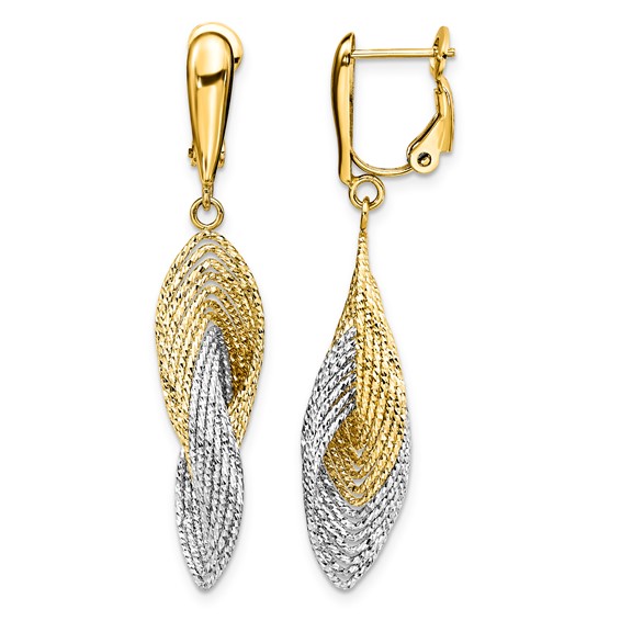 14k with Rhodium Polished and D/C Twisted Dangle Omega Back Post Earrings