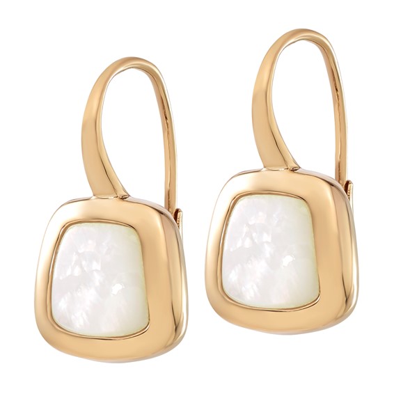 14k Polished Square Mother Of Pearl Leverback Earrings