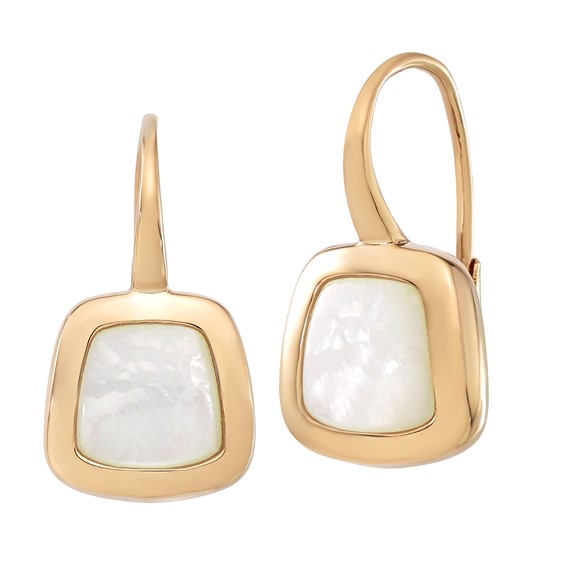 14k Polished Square Mother Of Pearl Leverback Earrings