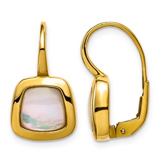 14k Polished Square Mother Of Pearl Leverback Earrings
