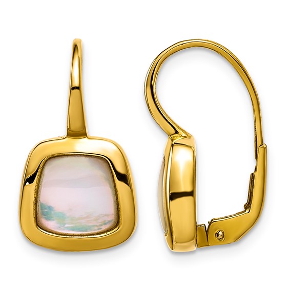 14k Polished Square Mother Of Pearl Leverback Earrings