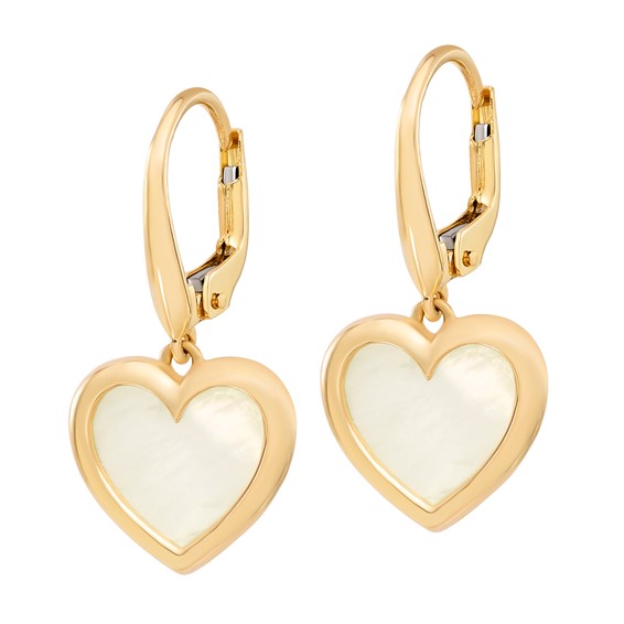 14k Polished Mother of Pearl Heart Leverback Earrings